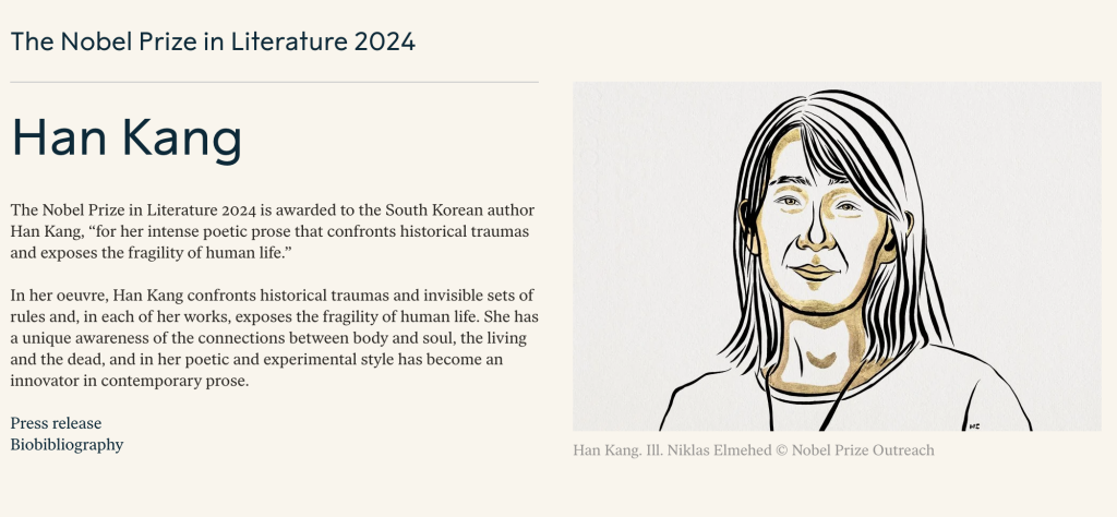 Han Kang, la ganadora del Premio Nobel de Literatura 2024 de Corea. 